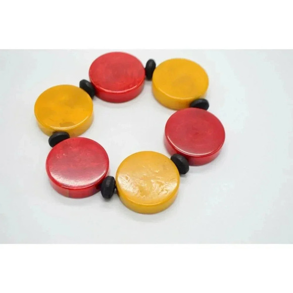 Cherry Red Butterscotch Yellow Bakelite Disc Mod S - Picture 2 of 5